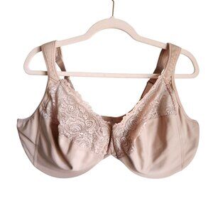 Glamorise Bra 46F 46DDD Nude Beige Low Cut WonderWire Lace Bra